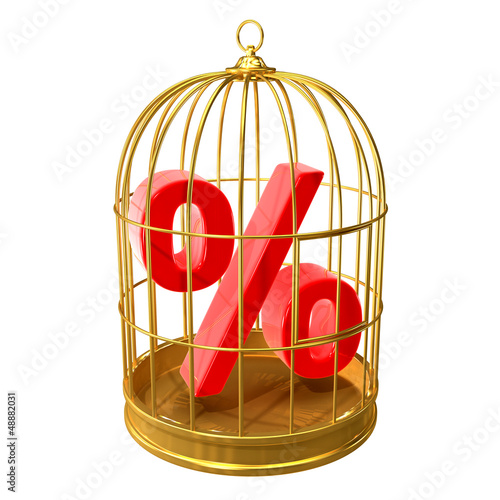 Illustration: Birdcage with percent sign locked inside Birdcage with percent sign locked inside
