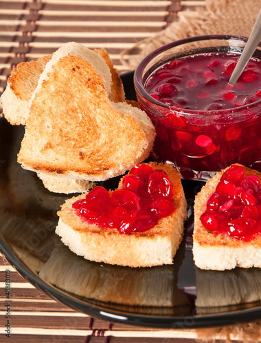 Photo: heart-shaped toast with jam heart-shaped toast with jam