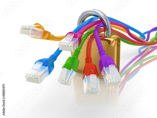 Illustration: ethernet rj45 cables with padlock security concept ethernet rj45 cables with padlock security concept