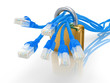 ethernet rj45 cables with padlock security concept