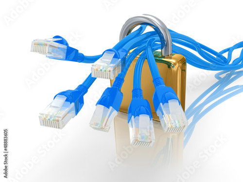 Illustration: ethernet rj45 cables with padlock security concept ethernet rj45 cables with padlock security concept