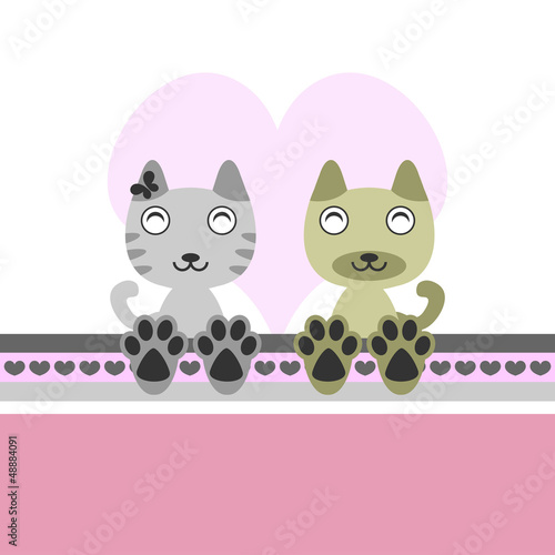 Vector: Two cute kittens in love, valentine illustration Two cute kittens in love, valentine illustration
