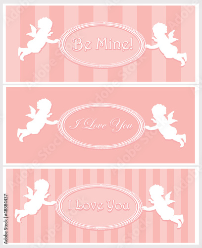Vector: Set of Valentine cards with cupids and copy space Set of Valentine cards with cupids and copy space