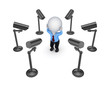 Observation cameras around 3d small person.