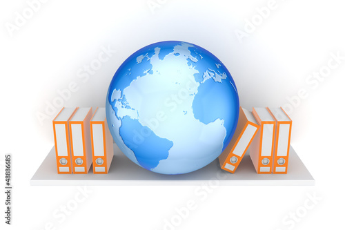 Illustration: Office folders and big globe. Office folders and big globe.