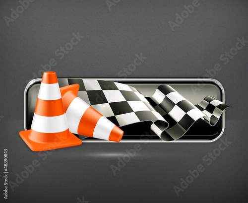 Vector: Racing banner with traffic cones Racing banner with traffic cones