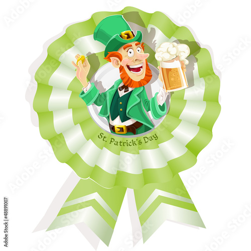 Vector: Rosette on St. Patrick's Day with Leprechaun with beer Rosette on St. Patrick's Day with Leprechaun with beer