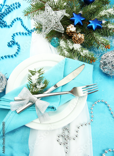 Photo: beautiful christmas setting, close up beautiful christmas setting, close up