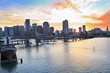 Miami skyline panorama and Biscayne Bay at sunset