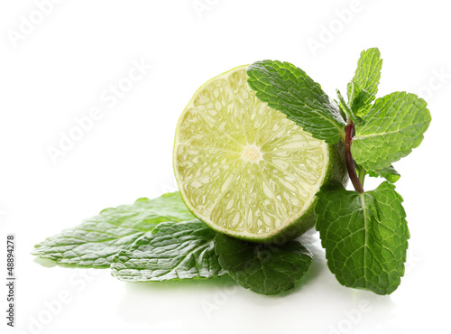 Photo: Mint with lime isolated on white Mint with lime isolated on white