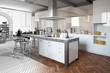 Modern kitchen - partly as wireframe