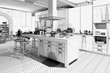 Wireframe rendering of a modern kitchen