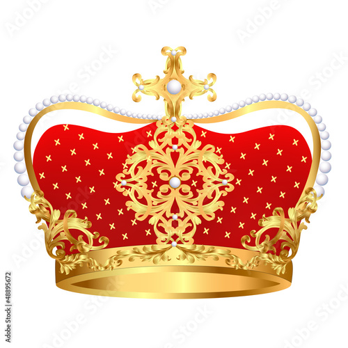 Vector: Royal gold crown with ornament and pearls Royal gold crown with ornament and pearls