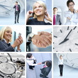 A collage of business images with people talking on phone