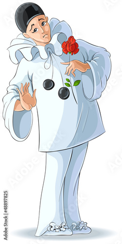 Vector: Sad Valentine Pierrot with a red rose Sad Valentine Pierrot with a red rose