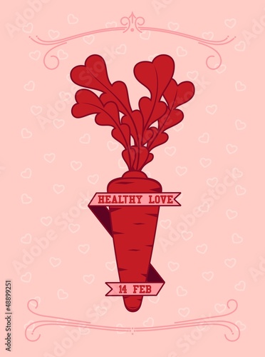 Vector: 14 February with a symbol carrot healthy love 14 February with a symbol carrot healthy love