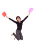 Happy caucasian woman jumping with shopping bags