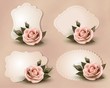 Collection of retro greeting cards with pink rose. Vector illust