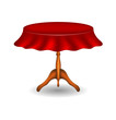 Wooden round table with tablecloth
