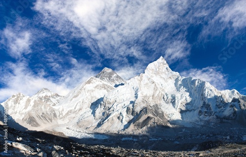 Photo: panoramic view of Mount Everest with sky and Khumbu Glacier panoramic view of Mount Everest with sky and Khumbu Glacier