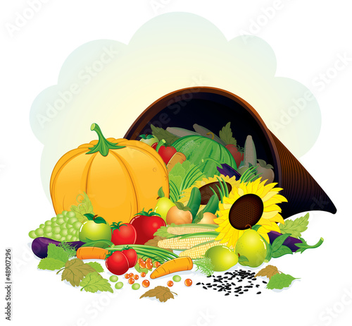 Vector: Cornucopia Vector. Isolated Horn of Plenty Cornucopia Vector. Isolated Horn of Plenty