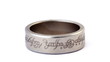silver wedding ring with engraved ancient inscriptions rotating