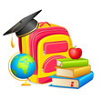 vector illustration of book bag with mortarboard