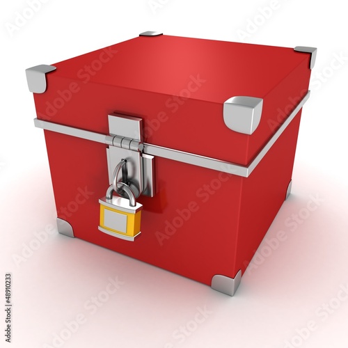 Illustration: red vintage box with yellow padlock red vintage box with yellow padlock