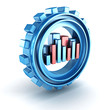 Illustration: Blue bar chart gear work icon Blue bar chart gear work icon