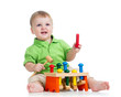 kid playing toy isolated on white background