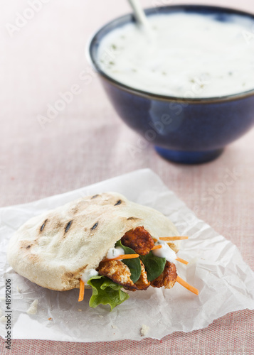 Photo: Chicken pita with lettuce and carrot Chicken pita with lettuce and carrot