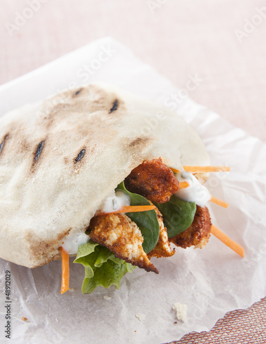 Photo: Chicken pita with lettuce and carrot Chicken pita with lettuce and carrot