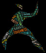 Illustration: Karate pictogram with colorful words on black background Karate pictogram with colorful words on black background