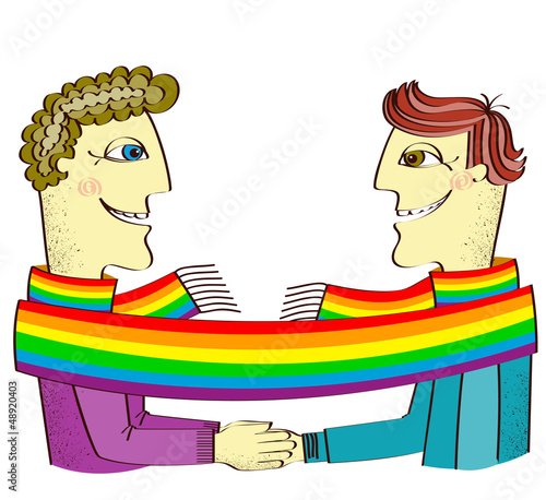 Illustration: happy gays couple with hands together.Vector cartoons image isol happy gays couple with hands together.Vector cartoons image isol