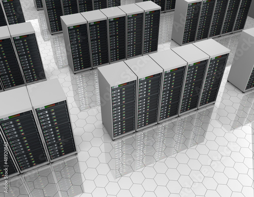 Illustration: Datacenter: server room with server clusters. Datacenter: server room with server clusters.