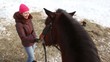 Woman feed horse