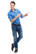 Young man pointing