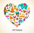 Thailand love - heart with thai icons and symbols