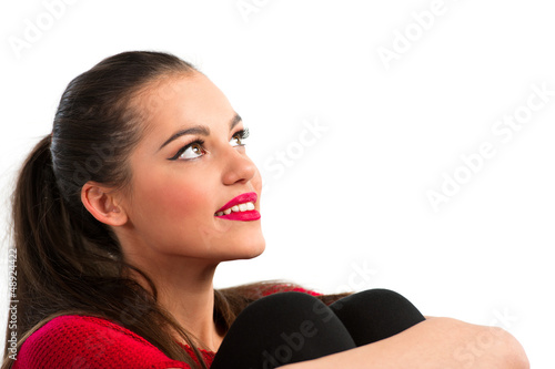 Photo: Portrait of a beautiful woman looking up Portrait of a beautiful woman looking up