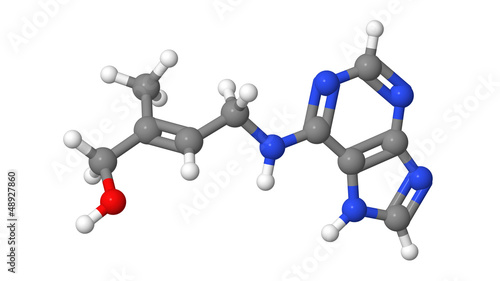 Illustration: Plant hormone - Cytokinins - Zeatin - molecular model Plant hormone - Cytokinins - Zeatin - molecular model
