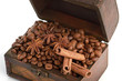 coffee beans and cinnamon sticks inside a  chest