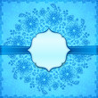 Blue flowers ornate vector background with ribbon and label