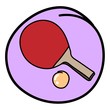 Vector: Table Tennis Bat with Ball on Purple Round Background Table Tennis Bat with Ball on Purple Round Background