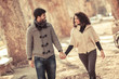Romatic Young Couple Walking in the City