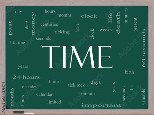 Illustration: Time Word Cloud Concept on a Blackboard Time Word Cloud Concept on a Blackboard