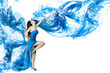Photo: Woman dance in blue water dress dissolving in splash. Isolated w Woman dance in blue water dress dissolving in splash. Isolated w