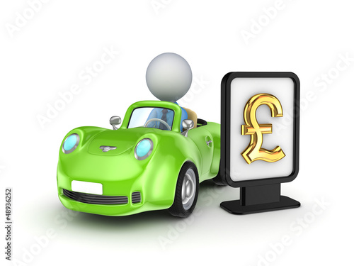 Illustration: Green car and lightbox with golden dollar sign. Green car and lightbox with golden dollar sign.