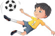 A little boy playing soccer