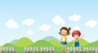 A girl and a boy in a mountain scenery