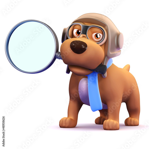 Illustration: 3d Pilot Dog with a magniffying glass 3d Pilot Dog with a magniffying glass